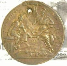 1889 Universal Exposition Medal, Republic of Francaise. N.J. Schloss & Co. Holed.