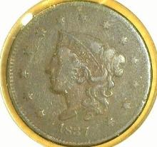1837 Plain Cords U.S. Large Cent, nice, attractive grade.