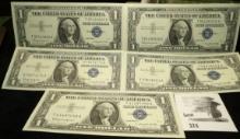 (5) Series 1957B $1 Silver Certificates, high grade.