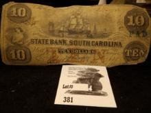 May 1, 1857 $10 State Bank, South Carolina, No. 630. Ship vignette center, young lady vigenette left