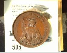 1874 French Bronze Medal St Catherine Patron Studies Award Medal to Pauline Otte.