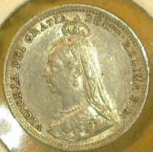 1891 Great Britain Silver Three Pence. AU.
