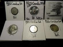 1960, 62, & 66 Canada dimes; & (2) 1965 Canada Quarters, all .800 fine Silver.
