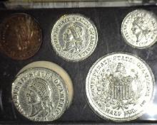 Set of (5) Confederate Coins 1/100, 1/20, 1/10, ¼ & Half Dollar Restrikes in a Snaptite Holder.