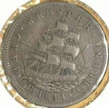 1841 Hard Times Token, Webster, Van Burren Metalic Currency.