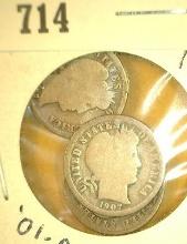 (3) Barber Dimes: 1901 O, 07S, & 07 O. All carded together.