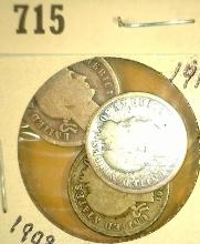 (3) Barber Dimes: 1903 O, 08 O, & 11 S. All carded together.