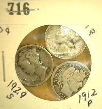 (3) Silver Dimes: 1912 P, 1929 S, & 1944 P. All carded together.