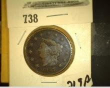 1827 Coronet Head U.S. Large Cent, VF, carded.