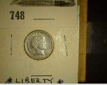 1898 P Barber Dime, Full Liberty, carded.