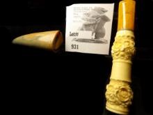 Pipe Stem carved out of bone & a polished petrified antler point.
