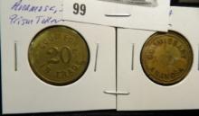 Anamosa Commissary (Iowa Prison tokens) 20c & 25c. Scarce.