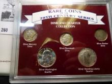 Rare Coins of the 20th Century Series Dime & Quarter Collection. Encased.