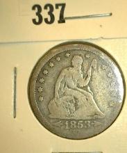 1853 Arrows & Rays U.S. Seated Liberty Quarter, VG.