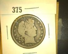 1892 P Barber Half Dollar, Good.