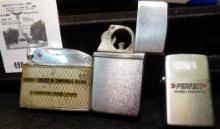 (3) Cigarette Lighters: Union Trust & Savings Bank Stanwood-Olin, Iowa; Nimrod; & Perfect Wheel Weig