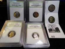 1987 S, 1994 S, 2001 S, & 2002 S INB slabbed Jefferson Nickel DCAM Gem Proof; & carded 1950 D VG & 2