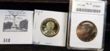 1974 P ANACS slabbed MS65 Kennedy Half Dollar & a raw 2002 S Proof Sacagawea Dollar.