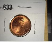 1999 D Lincoln Cent Brilliant Uncirculated Mint Error Lincoln Cent, Struck outside the hub with poss