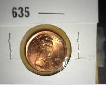 1999 D Lincoln Cent Brilliant Uncirculated Mint Error Lincoln Cent, Struck outside the hub with poss