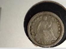 1853 O Arrows at date U.S. Seated Liberty Half Dime, Fine, slight bend.