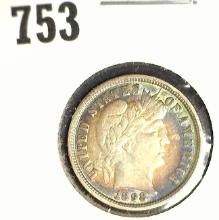 1898 P Barber Dime, EF. Colorful toning.