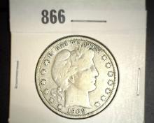 1909 P Barber Half Dollar. Fine.