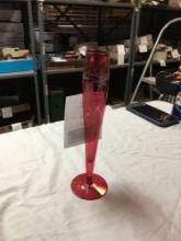 etched cranberry glass, bud vase