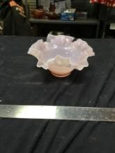 vintage Fenton pink glass bowl with ruffled edge