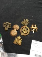 vintage, six piece military hat badges