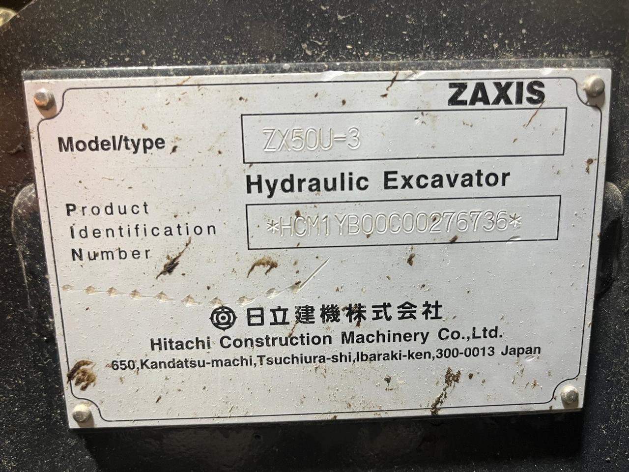 2012 Hitachi ZX50U-3 Mini Excavator