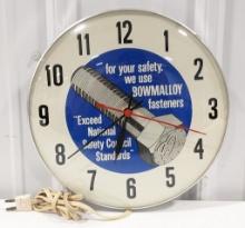 Vintage Bowmalloy Fasteners Advertising Clock