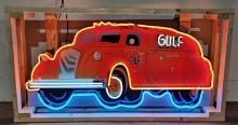 Gulf Tanker Truck Tin Neon Sign
