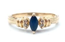 14K Yellow Gold Blue Sapphire & Diamond Ring