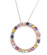10K Yellow Gold Multi-Colored Gem Circle Necklace