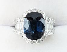 Platinum 9.0 Carat Blue Sapphire & Diamond Ring
