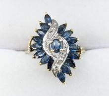 Ladies 10K Yellow Gold Sapphire & Diamond Ring