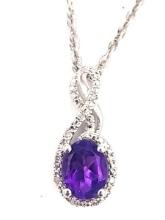 Sterling Silver Amethyst & Diamond Necklace