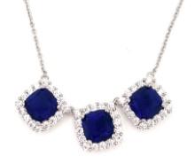 Sterling Silver 4ct Blue & White Sapphire Necklace
