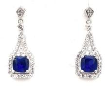 Sterling 2.50ct Blue & White Sapphire Earrings