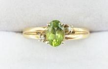 Ladies 14K Yellow Gold Peridot & Diamond Ring