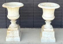 (2) Beautiful Cast Iron Fluted Urn Planters