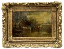 Antique Artist Signed Oil on Canvas Cow Scene