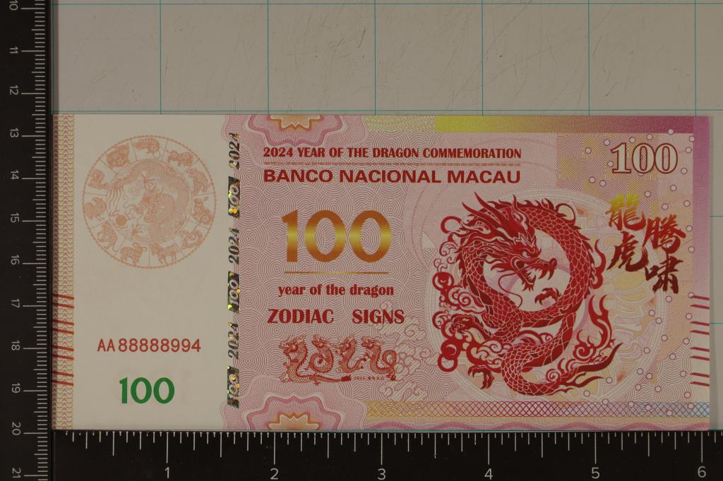 2024 BANK OF MACAU 100 ZODIAC SIGNS, CRISP UNC