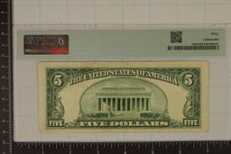 1953-A US $5 SILVER CERTIFICATE PMG 30 VERY FINE