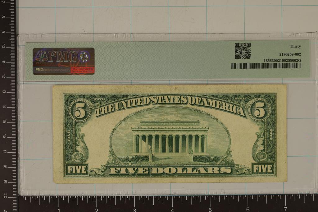 1953-A US $5 SILVER CERTIFICATE PMG 30 VERY FINE