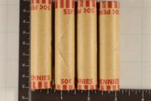 4 SOLID DATE 50 CENT ROLLS OF 2007 LINCOLN CENTS