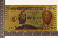 ZIMBABWE GOLD FOIL MILLILLION COLORIZED CRISP UNC