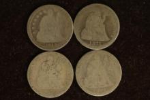 1857, 75, 76 & 1891 SILVER SEATED LIBERTY DIMES