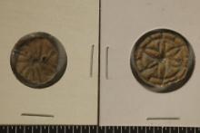 2 ANCIENT TO MEDIEVAL CLAY & LEAD MOLDED COIN SIZE